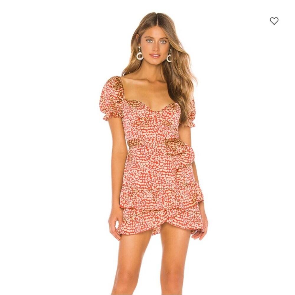 MAJORELLE Coral and Cream Printed Mini Dress